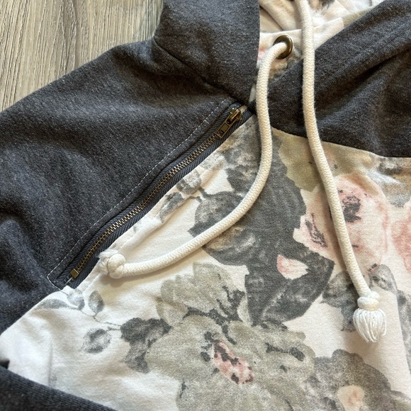 Vanilla Bay Floral Print Double Hoodie Sweater with Charcoal Sleeves - Picture 7 of 10